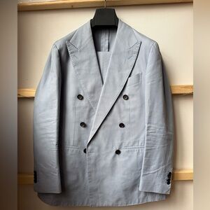 Light Blue Double Breasted Cotton Havana Suit